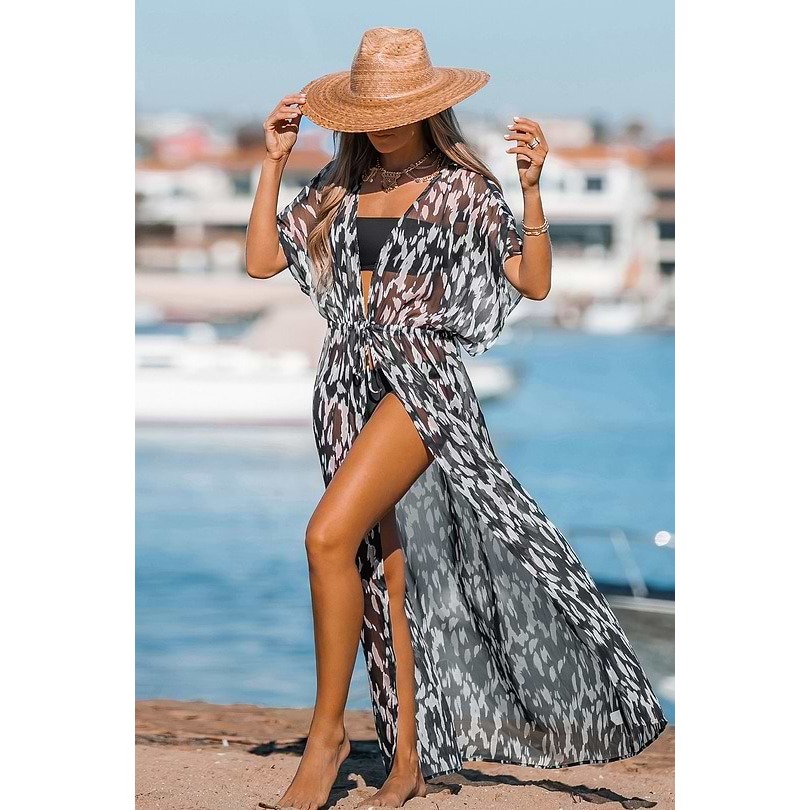 Cupshe Leopard Print Swim Cover-Up Kimono M
